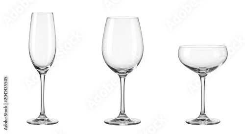 Tableau sur toile Empty crystal clear wine and champagne glasses, isolated on transparent backgrou