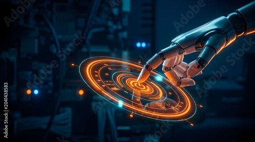 Futuristic digital hand holding glowing DNA helix in neon cyber space