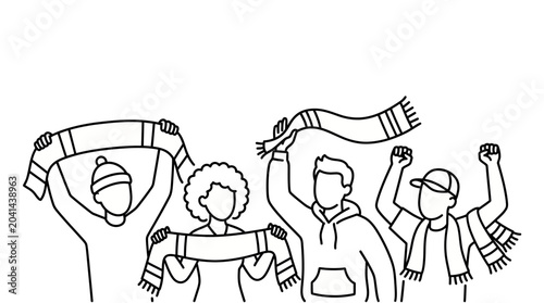Obraz na plátně Group of Fans Celebrating with Scarves in Unison