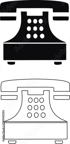 Vintage Desk Telephone Silhouette and Outline Call Icon Collection Set