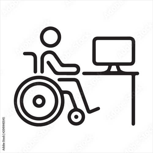 Person in wheelchair working at computer icon.