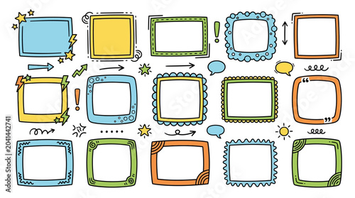 Doodle frames collection with different designs and accents in a vibrant style