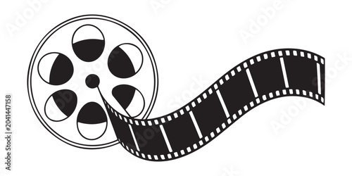 Fotografía Illustration of film reel and long strip of celluloid negative for cinematography related designs
