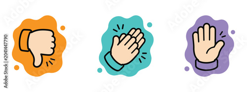 Canvastavla hand gesture icon collection thumbs down clapping raised colorful symbol doodle