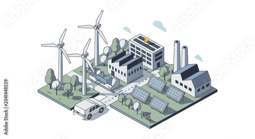 Εκτύπωση καμβά Sustainable energy production and consumption illustration.