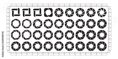 Comprehensive collection of shutter aperture icons for camera settings and photographic interfaces.