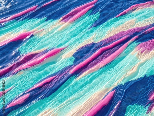 Pink ripple wave patterns on blue water surface extending across the frame for skincare branding, aquatic campaigns and summer advertising background