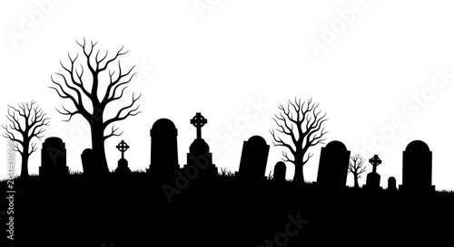 Obraz na płótnie Black silhouette of graveyard tombstones.