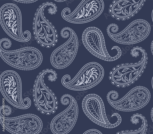 Hand drawn abstract paisley ornamental element seamless pattern.
