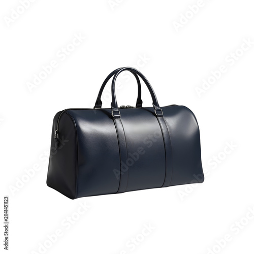 A sleek leather duffel bag on transparent background