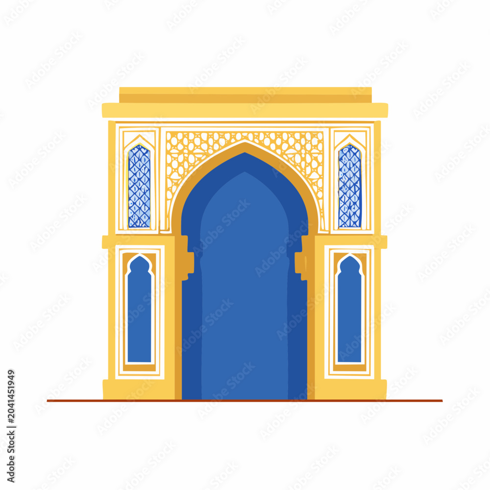 Fototapeta premium Ornate Islamic Archway with Blue Door and Geometric Patterns