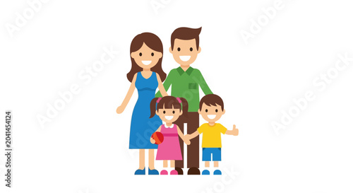 Happy family portrait with children holding toys