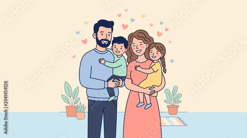 Happy family portrait with children at home