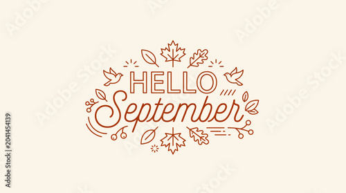 Hello September Autumn Leaves and Birds Design