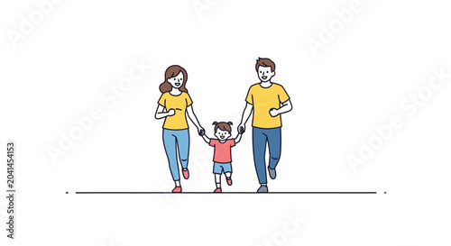 Happy family running together in a playful moment