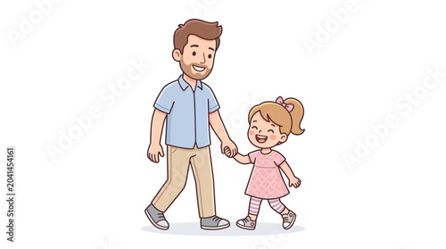 Happy father and daughter walking hand in hand