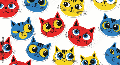 Photography Colorful cartoon cat faces pattern.