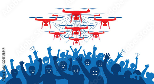 Photos Drones flying over cheering crowd.