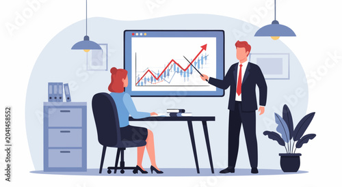 Fotografía Business growth presentation vector illustration showing upward trend on screen
