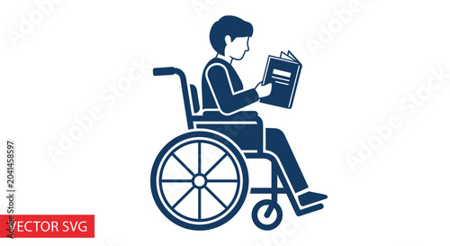 Bild auf Leinwand Man in wheelchair reading book.