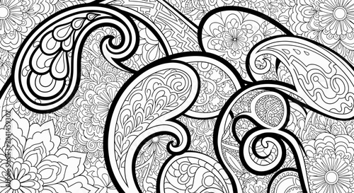 Fotografia Black and white paisley design elements.