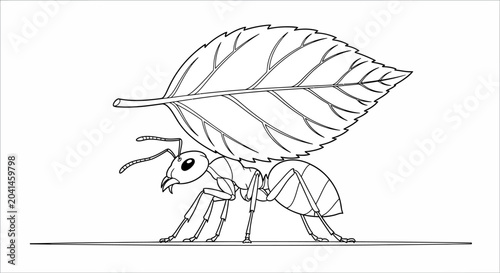 Obraz na płótnie Ant Carrying Large Leaf Home.