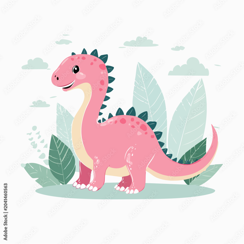 Fototapeta premium Cute Pink Dinosaur Illustration