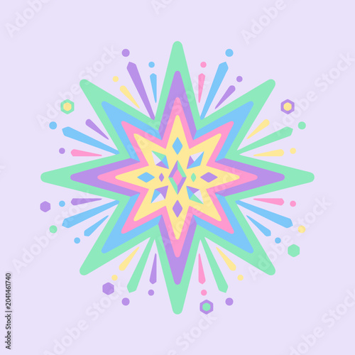 A vibrant multi-colored star shape on a soft pastel background