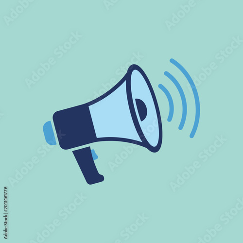 Bild auf Leinwand A blue megaphone icon isolated on a light green background
