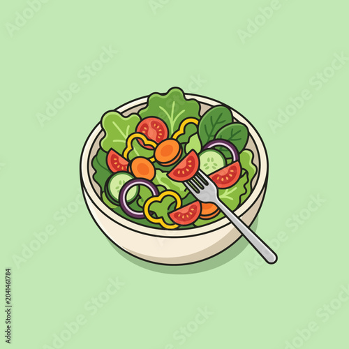 A fresh vegetable salad served in a simple white ceramic bowl