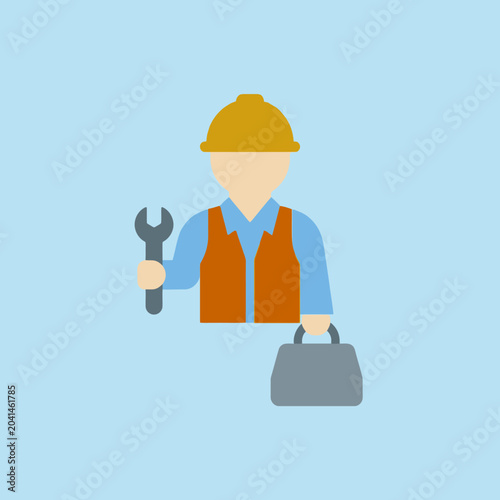 A flat vector illustration of a construction worker with tools