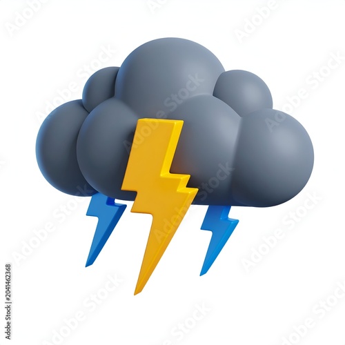3D rendering of a stormy cloud with lightning bolts.