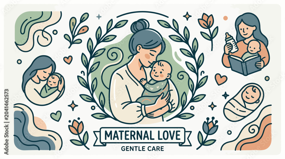 Fototapeta premium Maternal Love Gentle Care with Infants and Nature