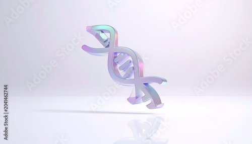 Abstract DNA strand illustration with iridescent colors on white background.