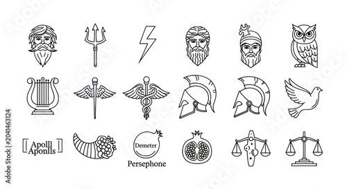 Foto Various Greek Mythology Symbols Icons.