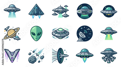 Cuadro en lienzo Collection of science fiction flying saucers and alien spacecraft