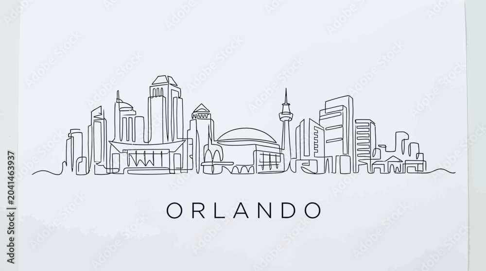 Obraz premium Orlando Skyline Line Art Illustration, Minimalist Cityscape Drawing