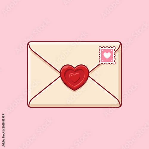 A closed paper envelope sealed with a red heart wax stamp