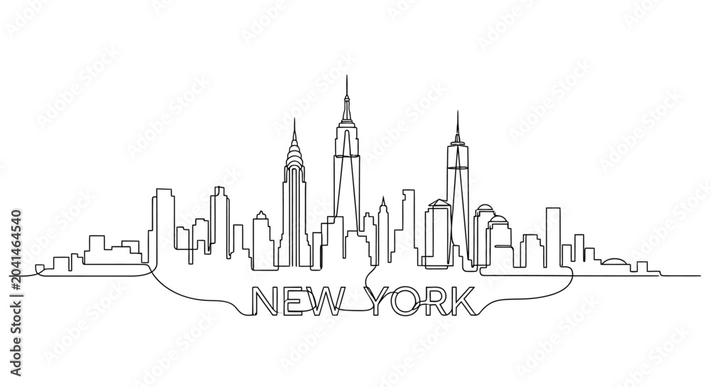 Fototapeta premium Minimalist New York City Skyline, Continuous Line Art