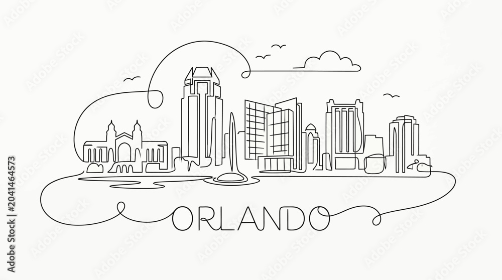Fototapeta premium Orlando Skyline Continuous Line Art Illustration