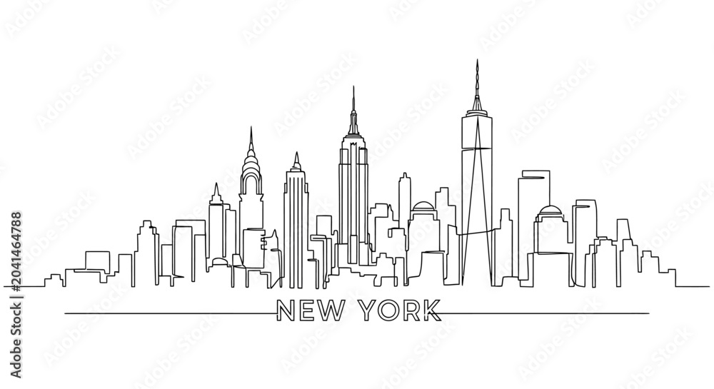 Fototapeta premium New York City Skyline Continuous Line Art Illustration