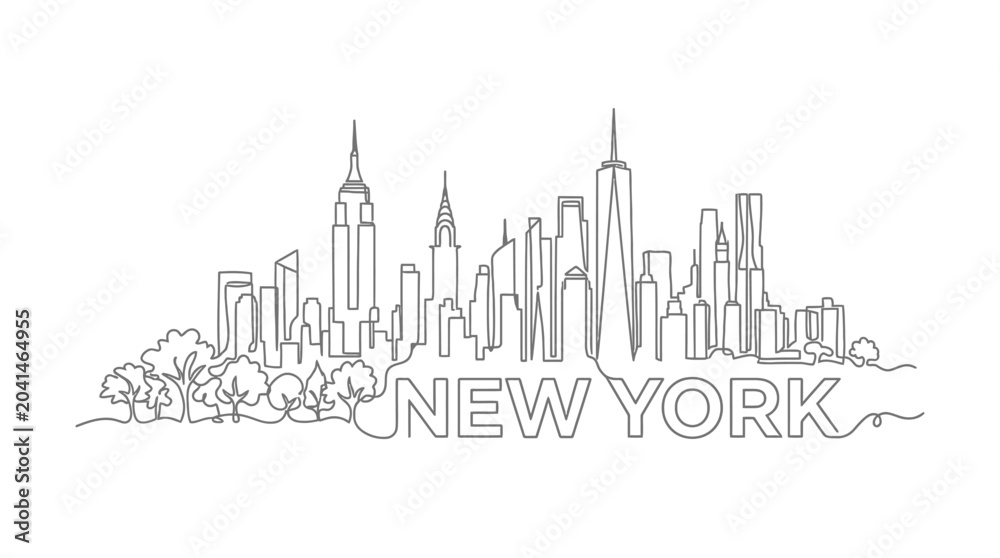 Fototapeta premium New York City Skyline Continuous Line Art