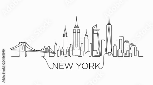 New York City Skyline Contour - Minimalist Line Art