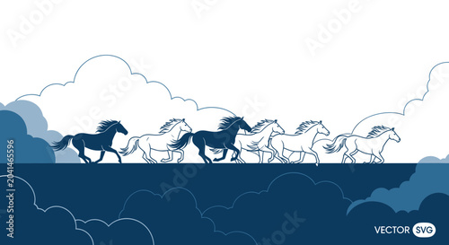 Quadro su tela Horses Running Side by Side Fast.