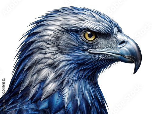 Close-up portrait of a majestic blue-grey goshawk with intense gaze isolated on transparent background