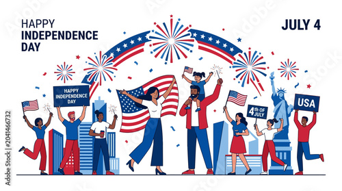 Schilderij op canvas People Celebrating Independence Day America.