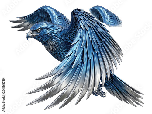 Flying Blue Peacock Feather Display Isolated on Transparent Background