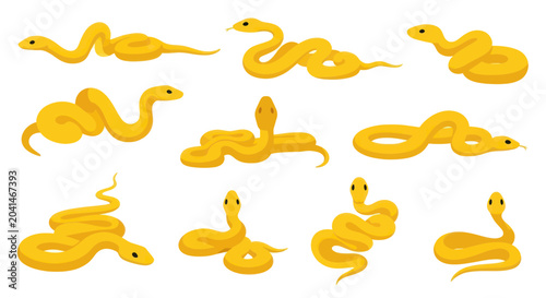 Foto Yellow snakes in various poses.
