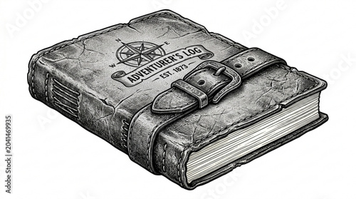 Vintage leather journal illustration with buckle
