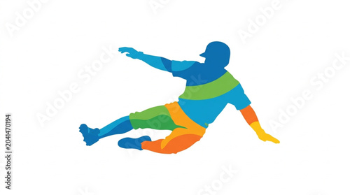 Schilderij op canvas Colorful abstract silhouette of a baseball player sliding.